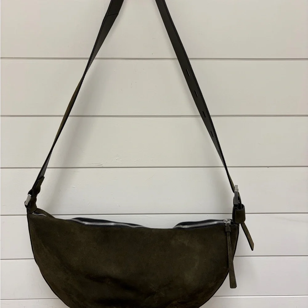 All Saints Olive Green Crossbody Half Moon Bag - Picture 3 of 5